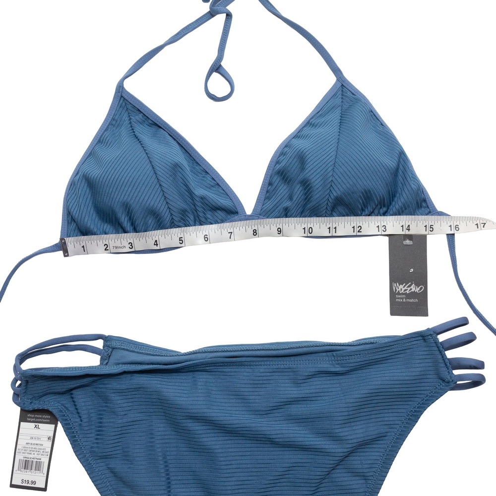 Mossimo Bikini Set Women XL Blue NEW Ribbed Triangle Top Hipster Strappy 2 Piece - Picture 5 of 6